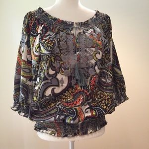 JOY JOY Paisley Peasant Boho Top